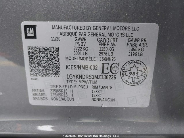 Продаж на аукціоні авто 2021 Cadillac Xt5 Premium Luxury, vin: 1GYKNDRS3MZ136236, номер лоту: 12609385