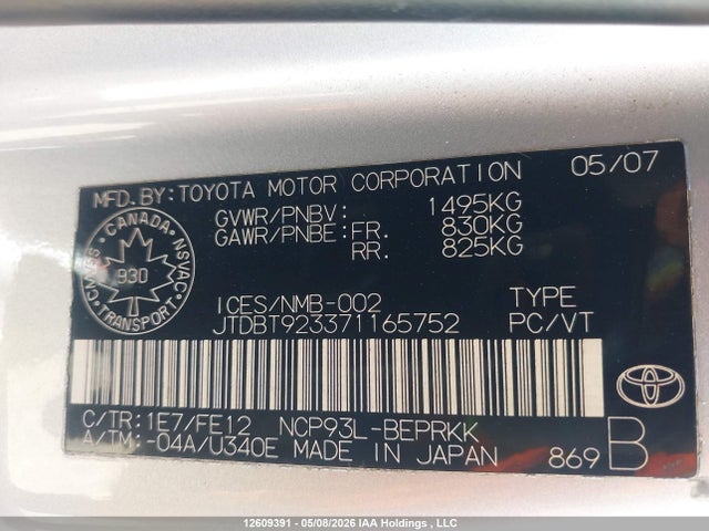 Продажа на аукционе авто 2007 Toyota Yaris, vin: JTDBT923371165752, номер лота: 12609391