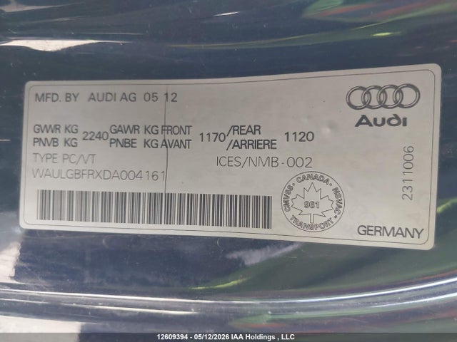 12609394 :رقم المزاد ، WAULGBFRXDA004161 vin ، 2013 Audi S5 3.0t Premium مزاد بيع