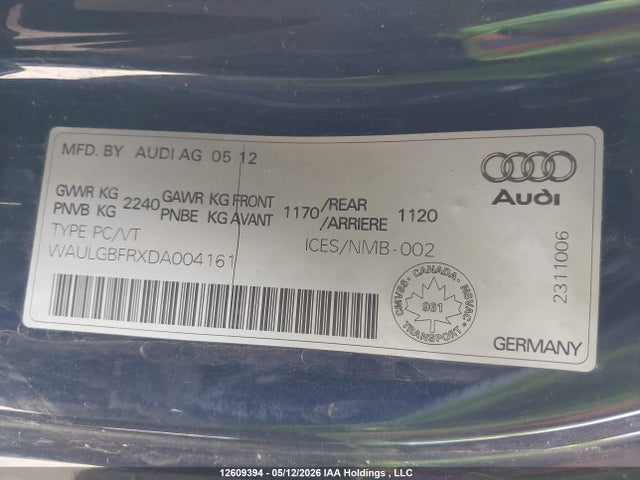 12609394 :رقم المزاد ، WAULGBFRXDA004161 vin ، 2013 Audi S5 3.0t Premium مزاد بيع