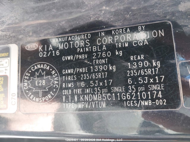 Продажа на аукционе авто 2016 Kia Sedona Lx/lx+, vin: KNDMB5C11G6210174, номер лота: 12609401