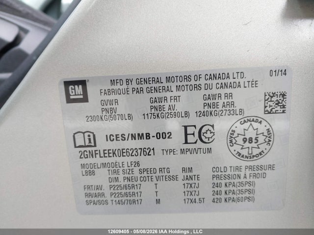 2014 Chevrolet Equinox Ls მანქანა იყიდება აუქციონზე, vin: 2GNFLEEK0E6237621, აუქციონის ნომერი: 12609405