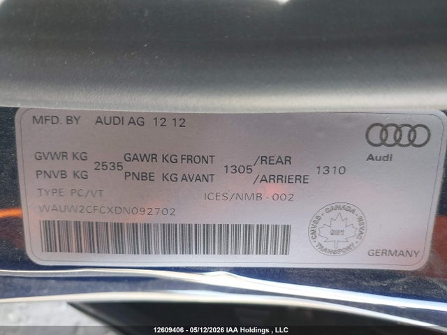 Продажа на аукционе авто 2013 Audi S7 Premium, vin: WAUW2CFCXDN092702, номер лота: 12609406