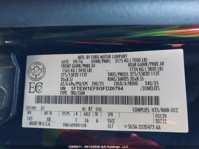 Ford F150 Supercrew 2016 1FTEW1EF5GFD26794 Image 9