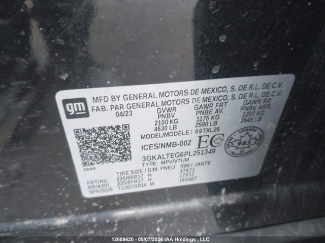 2023 Gmc Terrain Sle მანქანა იყიდება აუქციონზე, vin: 3GKALTEG6PL251349, აუქციონის ნომერი: 12609420
