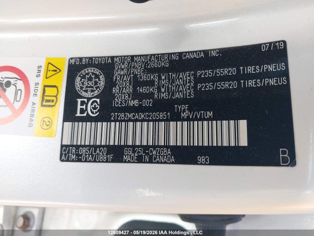 Продаж на аукціоні авто 2019 Lexus Rx 350 Base/350 F Sport, vin: 2T2BZMCA0KC205851, номер лоту: 12609427