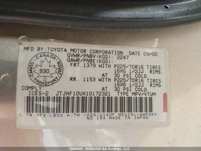 Aukcja sprzedaży 2001 Lexus Rx 300 300, vin: JTJHF10UX10172321, numer aukcji: 12609429