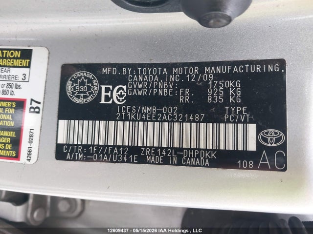 2010 Toyota Corolla Matrix მანქანა იყიდება აუქციონზე, vin: 2T1KU4EE2AC321487, აუქციონის ნომერი: 12609437