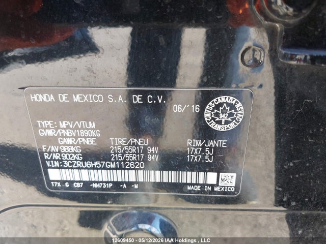 3CZRU6H57GM112620 Honda HR-V EX