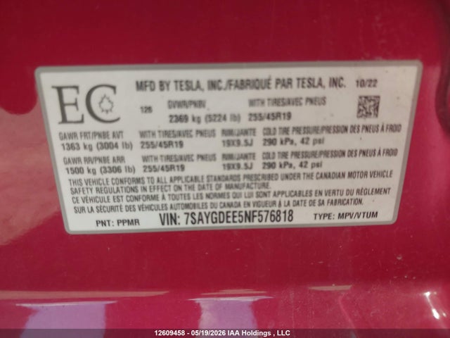 Tesla Model Y 2022 7SAYGDEE5NF576818 Image 22