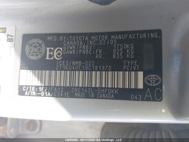 Продажа на аукционе авто 2009 Toyota Corolla Matrix, vin: 2T1KU40E19C181970, номер лота: 12609459
