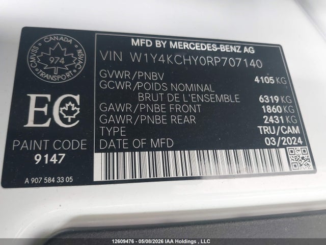 Продаж на аукціоні авто 2024 Mercedes-benz Sprinter 2500, vin: W1Y4KCHY0RP707140, номер лоту: 12609476