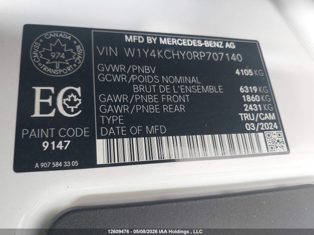 Продаж на аукціоні авто 2024 Mercedes-benz Sprinter 2500, vin: W1Y4KCHY0RP707140, номер лоту: 12609476