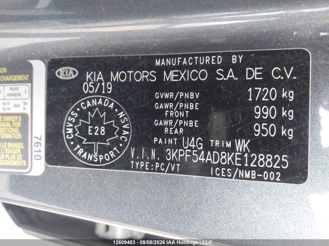 3KPF54AD8KE128825 KIA FORTE EX