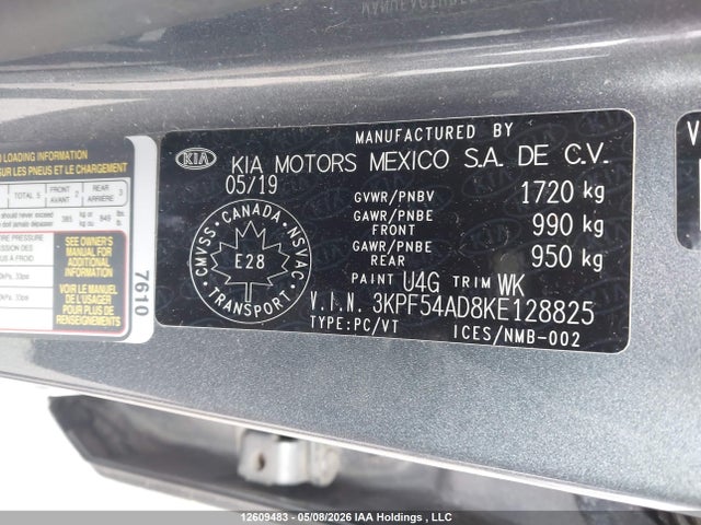 3KPF54AD8KE128825 KIA FORTE EX
