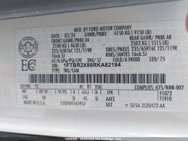 Продажа на аукционе авто 2024 Ford Transit T-250, vin: 1FTBR2X88RKA82194, номер лота: 12609488