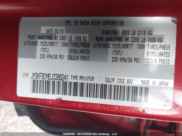 JM3KFBCM6J0386241 Mazda Cx-5 Gs