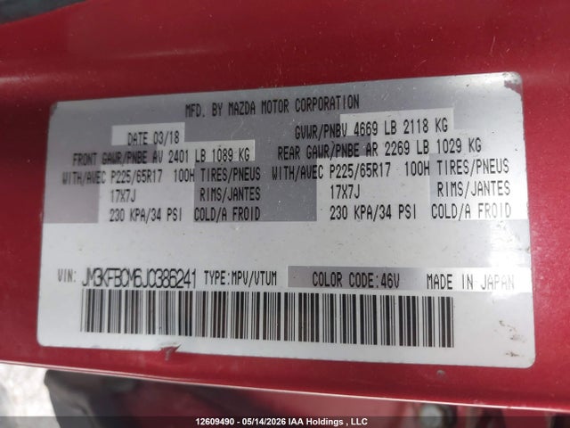 JM3KFBCM6J0386241 Mazda Cx-5 Gs