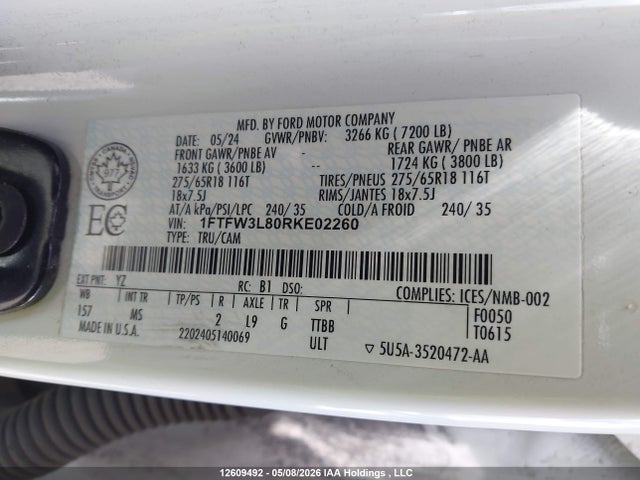 1FTFW3L80RKE02260 Ford F150 Xlt