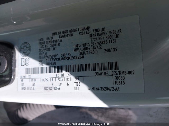 1FTFW3L80RKE02260 Ford F150 Xlt