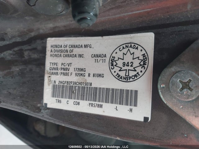 Продаж на аукціоні авто 2012 Honda Civic, vin: 2HGFB2F59CH015018, номер лоту: 12609502