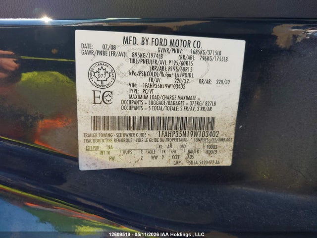 Продажа на аукционе авто 2009 Ford Focus Se, vin: 1FAHP35N19W103402, номер лота: 12609519