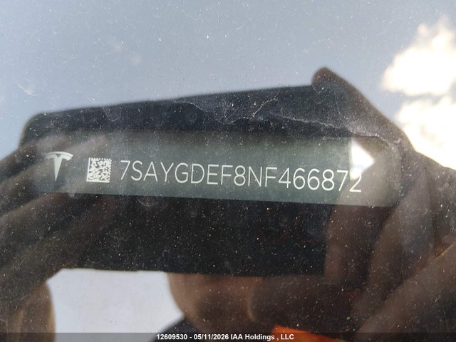 Продаж на аукціоні авто 2022 Tesla Model Y, vin: 7SAYGDEF8NF466872, номер лоту: 12609530