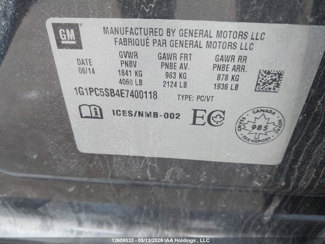 Aukcja sprzedaży 2014 Chevrolet Cruze 1lt, vin: 1G1PC5SB4E7400118, numer aukcji: 12609533