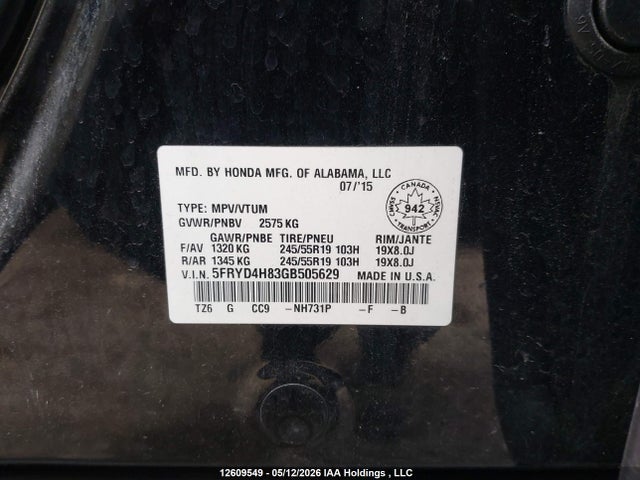 Продажа на аукционе авто 2016 Acura Mdx Elite, vin: 5FRYD4H83GB505629, номер лота: 12609549