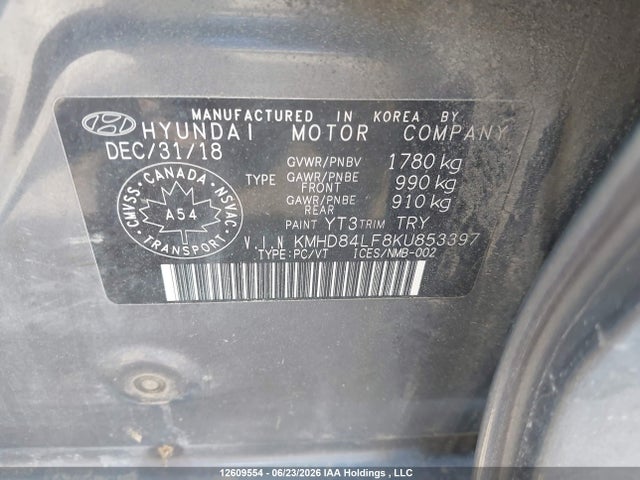 Продаж на аукціоні авто 2019 Hyundai Elantra Sel/value/limited, vin: KMHD84LF8KU853397, номер лоту: 12609554