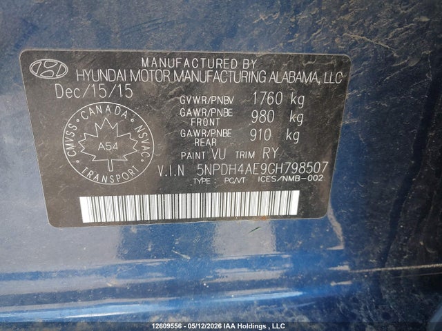 2016 Hyundai Elantra მანქანა იყიდება აუქციონზე, vin: 5NPDH4AE9GH798507, აუქციონის ნომერი: 12609556