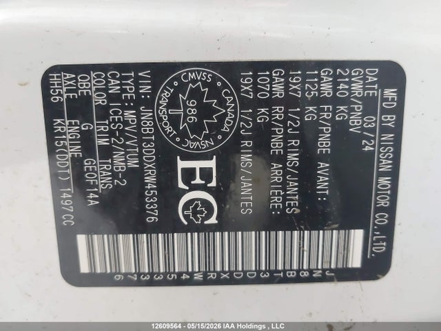 JN8BT3DDXRW453376 Nissan Rogue Platinum