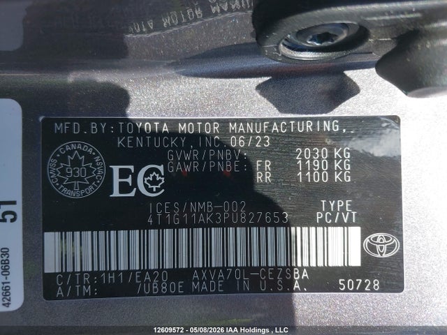 12609572 :رقم المزاد ، 4T1G11AK3PU827653 vin ، 2023 Toyota Camry Se مزاد بيع