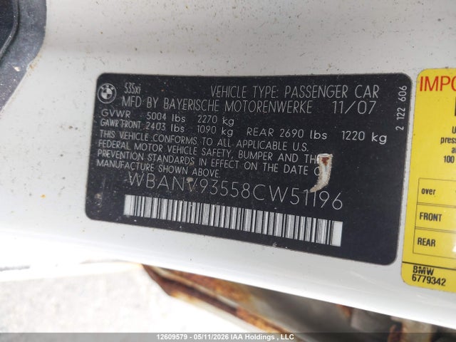 12609579 :رقم المزاد ، WBANV93558CW51196 vin ، 2008 Bmw 535 Xi مزاد بيع
