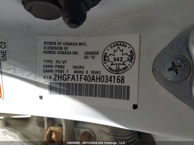 12609588 :رقم المزاد ، 2HGFA1F40AH034168 vin ، 2010 Honda Civic مزاد بيع