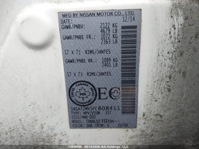 5N1AT2MV5FC808411 Nissan Rogue S/sl/sv
