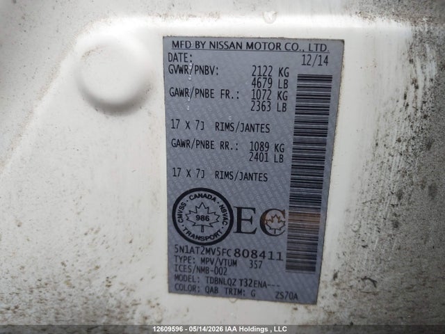 5N1AT2MV5FC808411 Nissan Rogue S/sl/sv