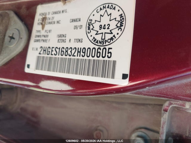 Aukcja sprzedaży 2002 Honda Civic Lx, vin: 2HGES16832H900605, numer aukcji: 12609602