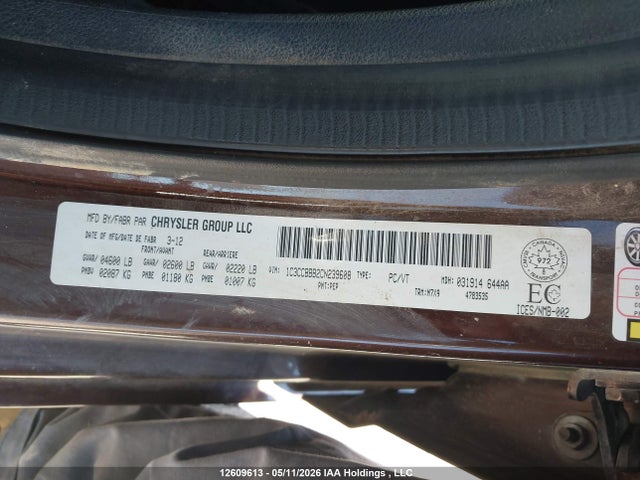 12609613 :رقم المزاد ، 1C3CCBBB2CN239608 vin ، 2012 Chrysler 200 Touring مزاد بيع