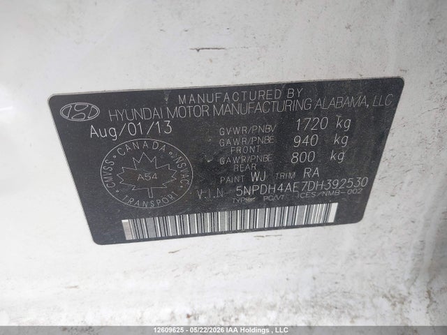 12609625 :رقم المزاد ، 5NPDH4AE7DH392530 vin ، 2013 Hyundai Elantra Gls/limited مزاد بيع