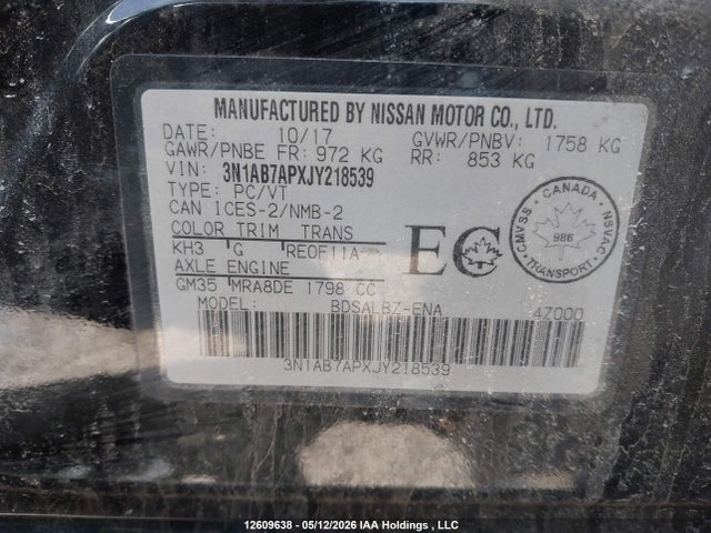 3N1AB7APXJY218539 Nissan Sentra S/sv/sr/sl