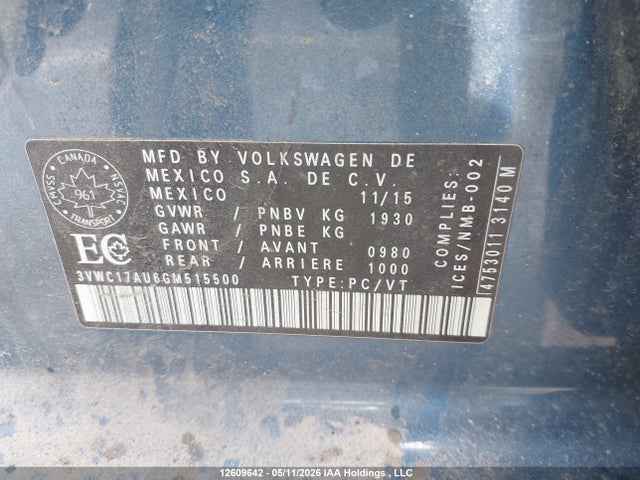 3VWC17AU6GM515500 Volkswagen Golf Sportwagen S/se/sel/limited