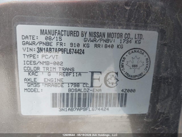 3N1AB7AP9FL674424 Nissan Sentra S/sv/sr/sl