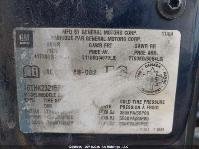 Продаж на аукціоні авто 2005 Gmc Sierra 2500hd, vin: 1GTHK23215F861617, номер лоту: 12609666