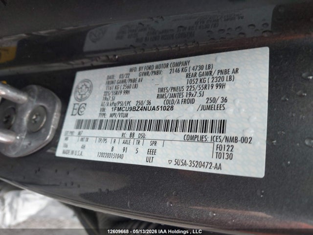 Продаж на аукціоні авто 2022 Ford Escape Se Hybrid, vin: 1FMCU9BZ4NUA51028, номер лоту: 12609668