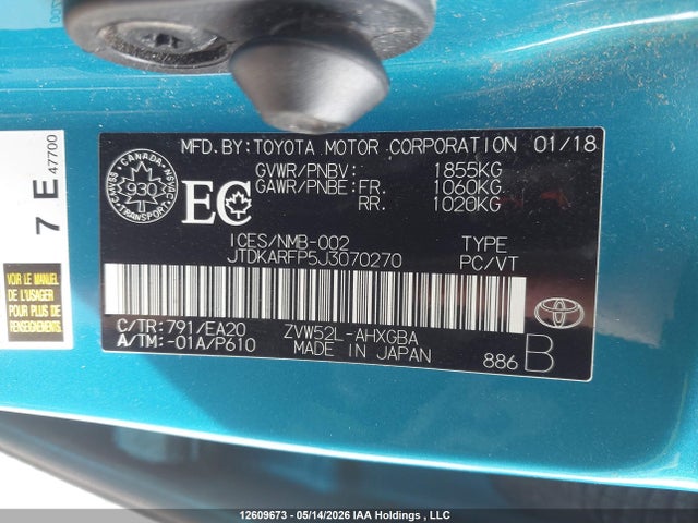 Продаж на аукціоні авто 2018 Toyota Prius Prime, vin: JTDKARFP5J3070270, номер лоту: 12609673
