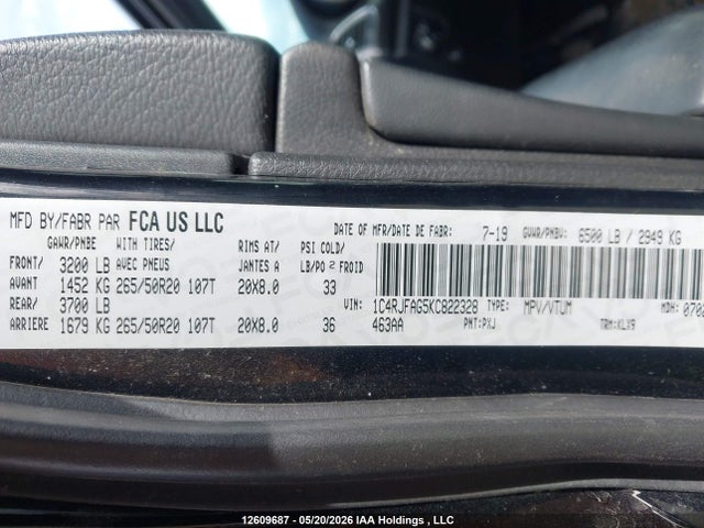 Продажа на аукционе авто 2019 Jeep Grand Cherokee Laredo, vin: 1C4RJFAG5KC822328, номер лота: 12609687