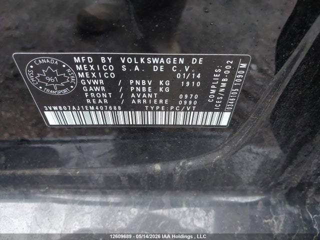 2014 Volkswagen Jetta 1.8 Tsi Comfortline მანქანა იყიდება აუქციონზე, vin: 3VWB07AJ1EM407688, აუქციონის ნომერი: 12609689