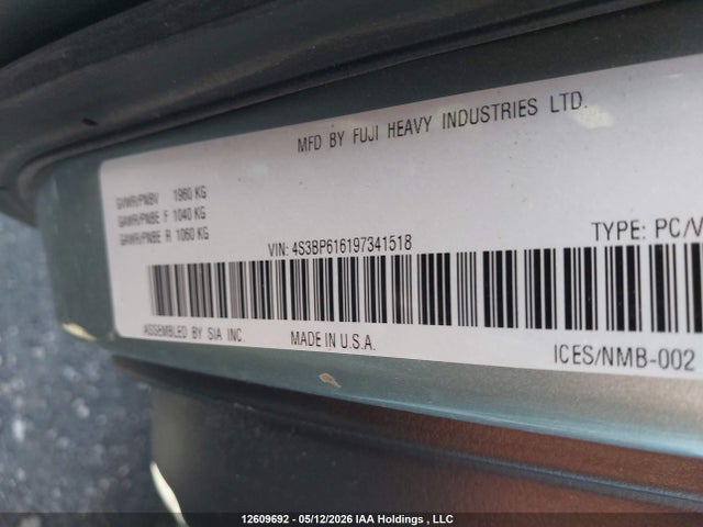 12609692 :رقم المزاد ، 4S3BP616197341518 vin ، 2009 Subaru Legacy 2.5 I Touring مزاد بيع