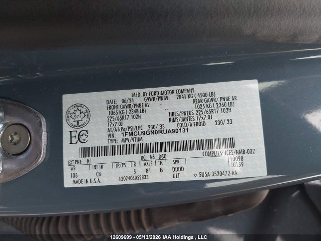 Продажа на аукционе авто 2024 Ford Escape Active, vin: 1FMCU9GN0RUA90131, номер лота: 12609699